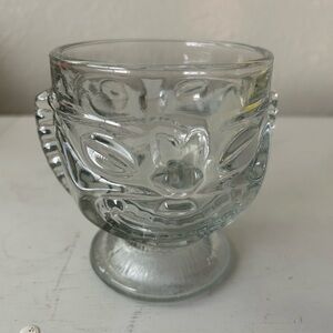 2 Clear Glass Tiki Mugs